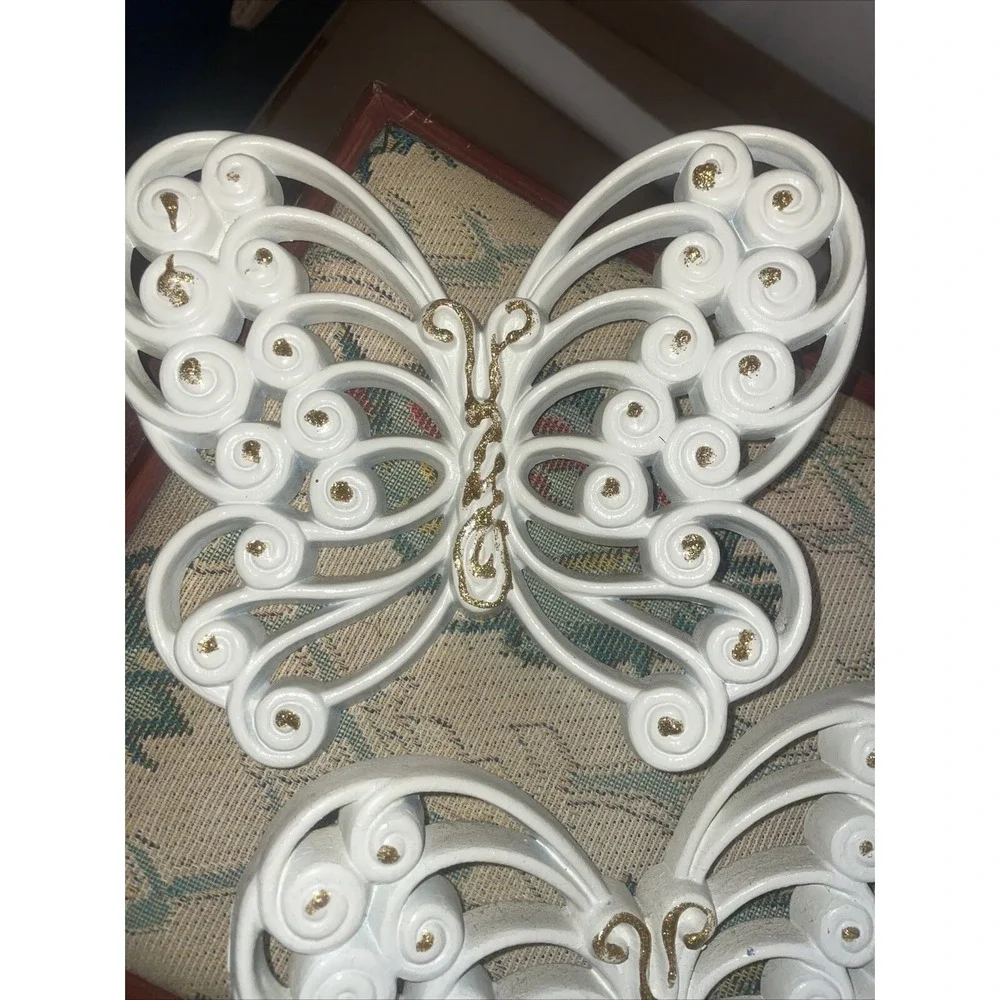 Burwood Butterflies 2 Wall Art Decor 1977 #2146 Gold Scroll‎ Work Lot Vintage